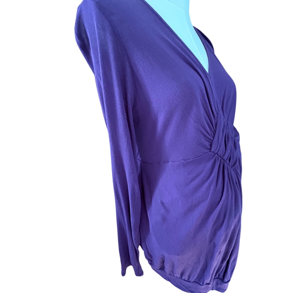 Motherhood Maternity Purple Ruched V-Neck Long Sleeve Rayon Top Small 93321-17 - Picture 5 of 16